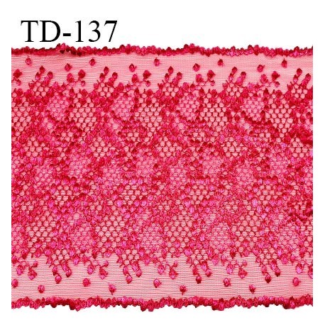 Tissu dentelle brodée 21 cm extensible haut de gamme couleur rose fuchsia largeur 21 cm prix pour 1 mètre de longueur