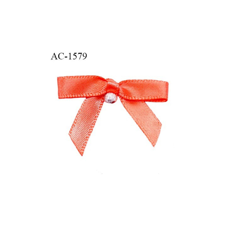 Noeud lingerie haut de gamme couleur orange avec petite perle ronde argentée largeur 35 mm hauteur 25 mm prix à l'unité