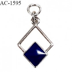 Pendentif losange décor ornement couleur argent et bleu hauteur 30 mm largeur 16 mm prix à la pièce