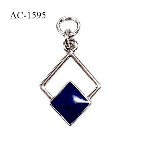 Pendentif losange décor ornement couleur argent et bleu hauteur 30 mm largeur 16 mm prix à la pièce