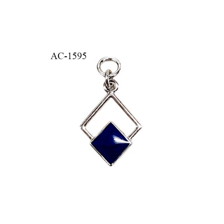 Pendentif losange décor ornement couleur argent et bleu hauteur 30 mm largeur 16 mm prix à la pièce