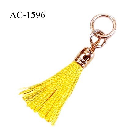 Pendentif pompon décor ornement couleur jaune hauteur 40 mm anneau doré diamètre 8 mm largeur intérieure 6 mm prix à la pièce