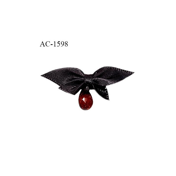 Noeud lingerie satin couleur marron avec pendentif couleur orange pailleté largeur 40 mm hauteur 12 mm prix à l'unité