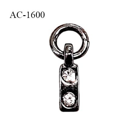 Pendentif décor ornement couleur chrome avec 2 strass hauteur 10 mm largeur 3 mm prix à la pièce