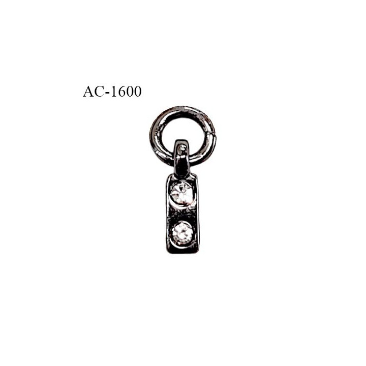 Pendentif décor ornement couleur chrome avec 2 strass hauteur 10 mm largeur 3 mm prix à la pièce