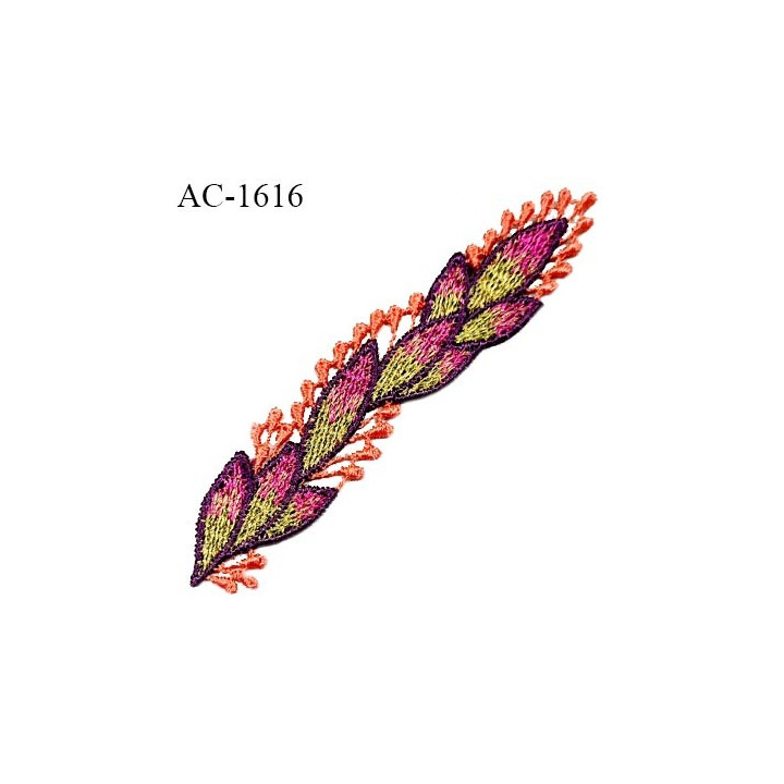 Décor ornement motif à coudre couleur violet orange et vert longueur 9 cm largeur 2 cm très joli prix à la pièce