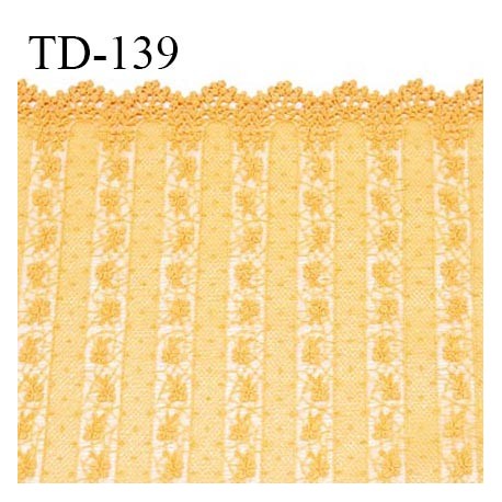 Tissu dentelle brodée 24 cm extensible haut de gamme couleur mangue largeur 24 cm prix pour 1 mètre de longueur