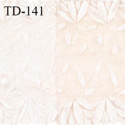 Tissu dentelle brodée 21 cm extensible haut de gamme couleur rose boudoir avec broderies prix pour 1 mètre de longueur