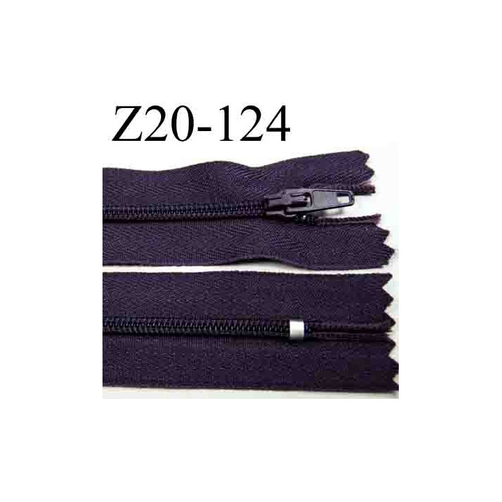 fermeture éclair longueur 20 cm couleur violet prune non séparable zip nylon largeur 2.5 cm largeur de la glissière 4 mm