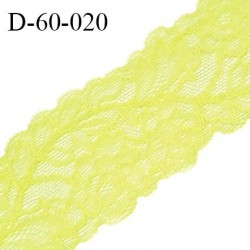 Dentelle 60 mm extensible très belle couleur jaune citron tirant sur le vert motif fleurs largeur 60 mm prix au mètre