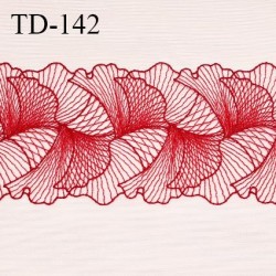Dentelle 22 cm brodée sur tulle extensible couleur chair et broderie couleur rose rouge haut de gamme prix pour un mètre