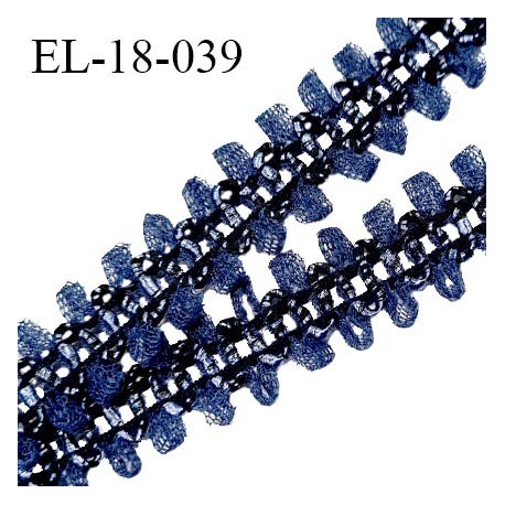 Passementerie élastique 15 mm froufrou couleur bleu largeur totale 18 mm prix au mètre