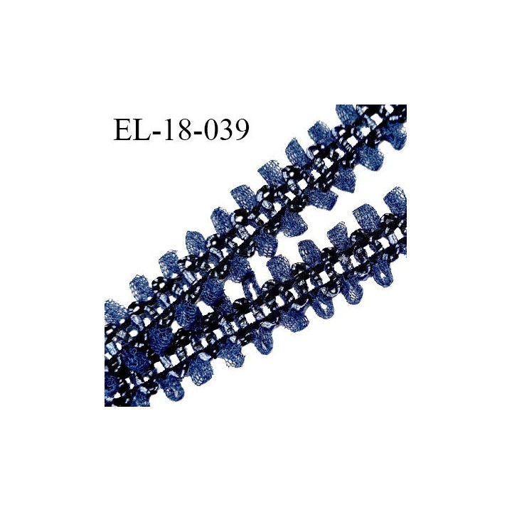 Passementerie élastique 15 mm froufrou couleur bleu largeur totale 18 mm prix au mètre