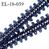 Passementerie élastique 15 mm froufrou couleur bleu largeur totale 18 mm prix au mètre