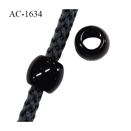 Perle en pvc couleur noir hauteur 9 mm diamètre 10 mm pour cordon de 3 mm de diamètre prix à l'unité