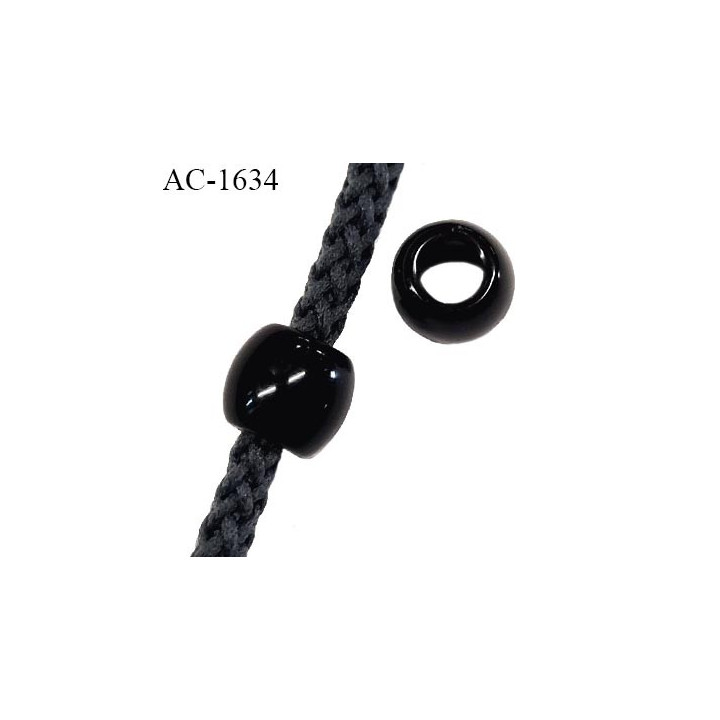 Perle en pvc couleur noir hauteur 9 mm diamètre 10 mm pour cordon de 3 mm de diamètre prix à l'unité