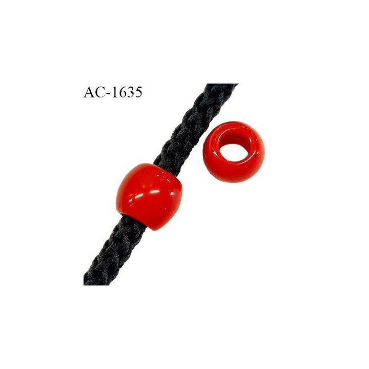 Perle en pvc couleur carmin hauteur 9 mm diamètre 10 mm pour cordon de 3 mm de diamètre prix à l'unité