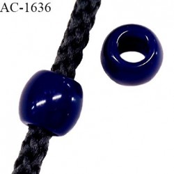 Perle en pvc couleur bleu indigo hauteur 9 mm diamètre 10 mm pour cordon de 3 mm de diamètre prix à l'unité