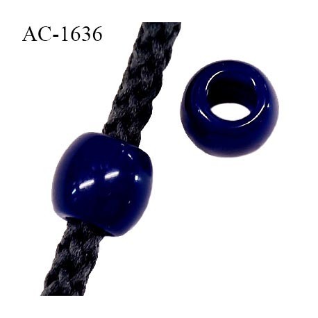 Perle en pvc couleur bleu indigo hauteur 9 mm diamètre 10 mm pour cordon de 3 mm de diamètre prix à l'unité