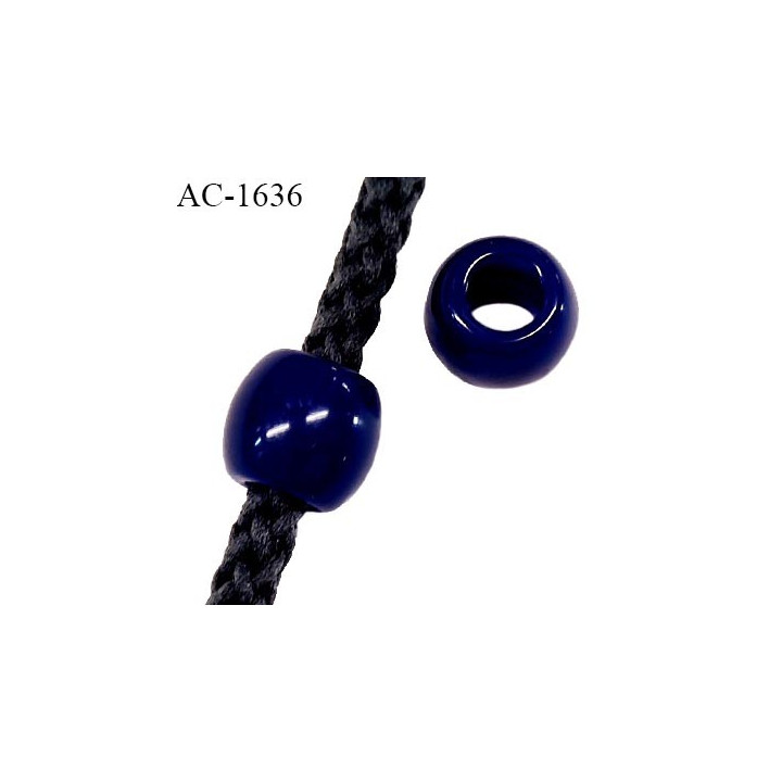 Perle en pvc couleur bleu indigo hauteur 9 mm diamètre 10 mm pour cordon de 3 mm de diamètre prix à l'unité