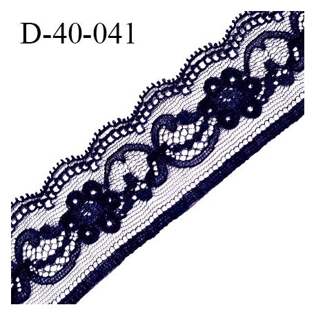 Dentelle 40 mm lycra extensible couleur bleu nuit largeur 40 mm prix au mètre