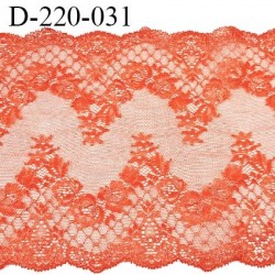 Dentelle 21 cm lycra brodée extensible haut de gamme largeur 21 cm couleur orange corail prix pour 1 mètre