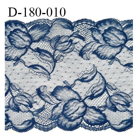 Dentelle 17 cm brodée sur tulle extensible couleur bleu haut de gamme douce agréable au toucher largeur 17 cm prix pour un mètre