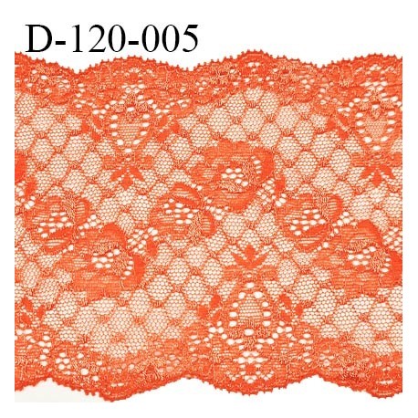 Dentelle 120 mm lycra extensible haut de gamme couleur orange corail largeur 120 mm prix au mètre