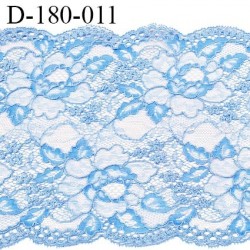 Dentelle 17 cm brodée sur tulle extensible couleur bleu azur haut de gamme largeur 17 cm prix pour un mètre