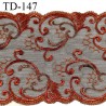 Dentelle broderie 14 cm haut de gamme extensible largeur 14 cm couleur marron et orange cuivré prix pour un mètre