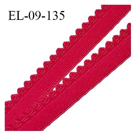 Elastique picot 9 mm lingerie couleur framboise largeur 9 mm + 4 mm de picots haut de gamme allongement +150 % prix au mètre