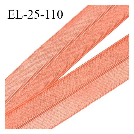 Elastique lingerie 25 mm pré plié couleur orange corail brillant largeur 25 mm allongement +110% prix au mètre