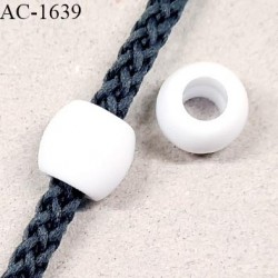 Perle en pvc couleur blanc hauteur 9 mm diamètre 10 mm pour cordon de 3 mm de diamètre prix à l'unité