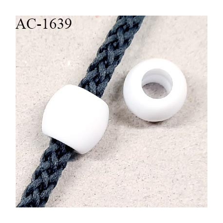 Perle en pvc couleur blanc hauteur 9 mm diamètre 10 mm pour cordon de 3 mm de diamètre prix à l'unité