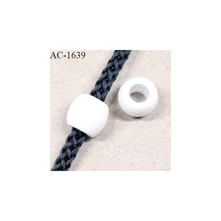 Perle en pvc couleur blanc hauteur 9 mm diamètre 10 mm pour cordon de 3 mm de diamètre prix à l'unité