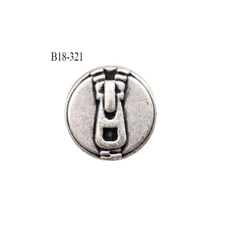 Bouton 18 mm en métal couleur chrome motif zip diamètre 18 mm épaisseur 2 mm accroche avec un anneau prix à la pièce