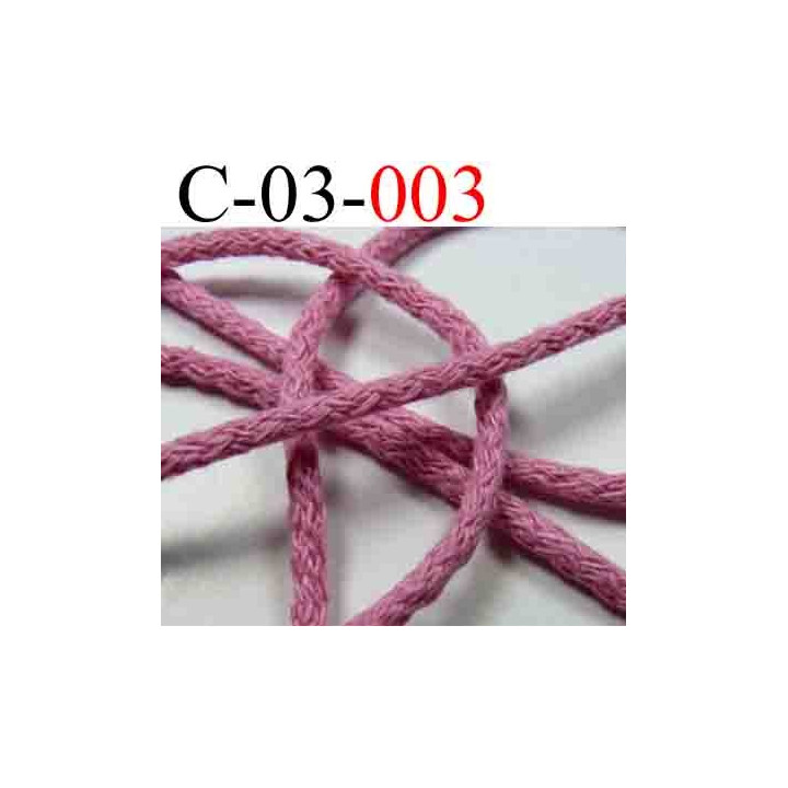 cordon en coton couleur rose diamètre 3 mm vendu au mètre