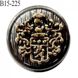 Bouton 15 mm couleur chrome avec motif blason couleur laiton accroche avec un anneau prix à la pièce