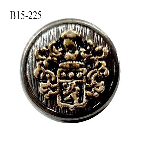 Bouton 15 mm couleur chrome avec motif blason couleur laiton accroche avec un anneau prix à la pièce