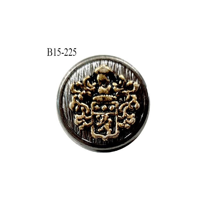Bouton 15 mm couleur chrome avec motif blason couleur laiton accroche avec un anneau prix à la pièce
