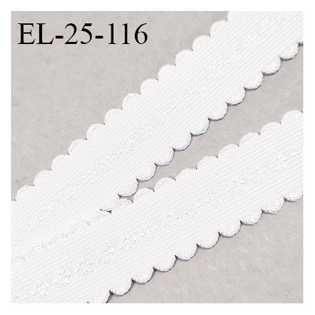 Elastique 25 mm lingerie et bretelle couleur blanc avec motifs en relief et picots fabriqué pour une grande marque prix au mètre