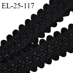 Elastique 25 mm lingerie et bretelle couleur noir avec motifs en relief et picots fabriqué pour une grande marque prix au mètre