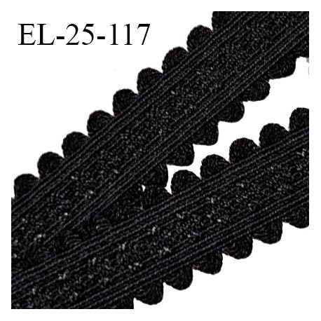 Elastique 25 mm lingerie et bretelle couleur noir avec motifs en relief et picots fabriqué pour une grande marque prix au mètre