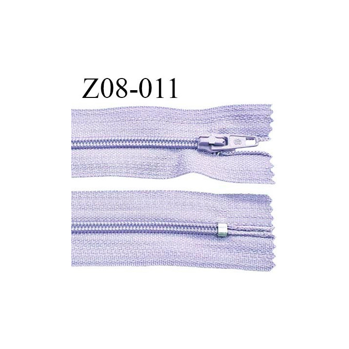 Fermeture zip 8 cm couleur parme très clair non séparable largeur 2.7 cm glissière nylon prix à l'unité