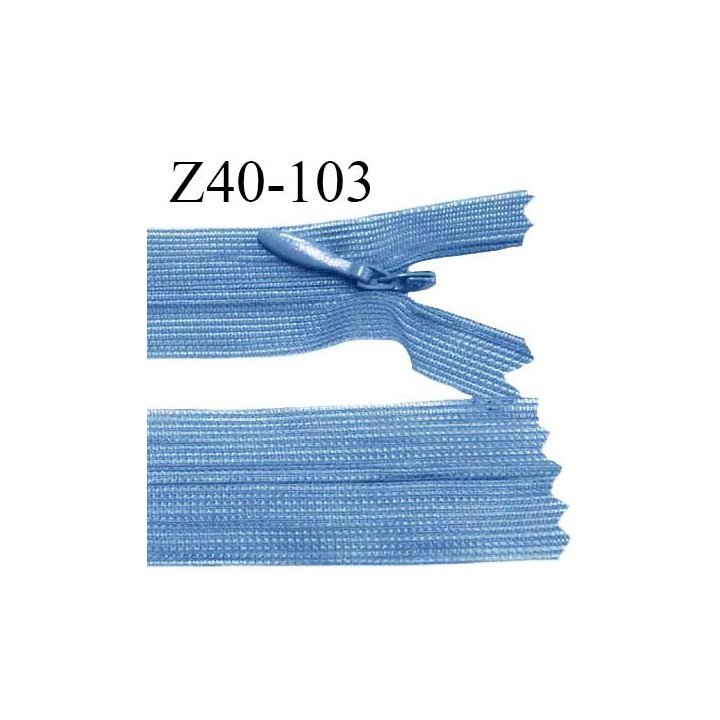 Fermeture zip 40 cm non séparable couleur bleu zip glissière nylon invisible prix à l'unité