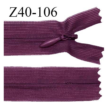 Fermeture zip 40 cm non séparable couleur bordeaux zip glissière nylon invisible prix à l'unité