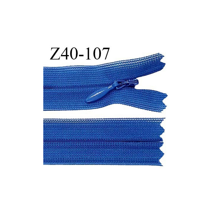 Fermeture zip 40 cm non séparable couleur bleu zip glissière nylon invisible largeur 5 mm prix à l'unité