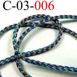 cordon en polyamide couleur multicolor bleu violet vert jaune lumineux diamètre 3 mm vendu au mètre