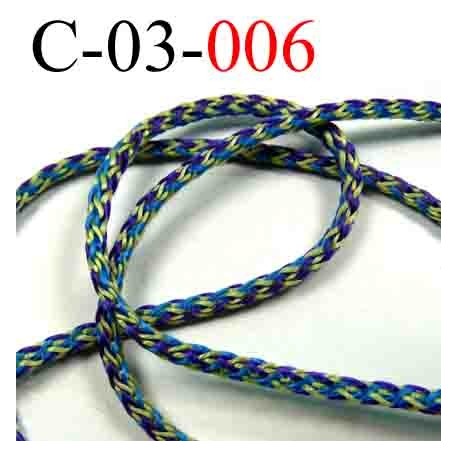 cordon en polyamide couleur multicolor bleu violet vert jaune lumineux diamètre 3 mm vendu au mètre