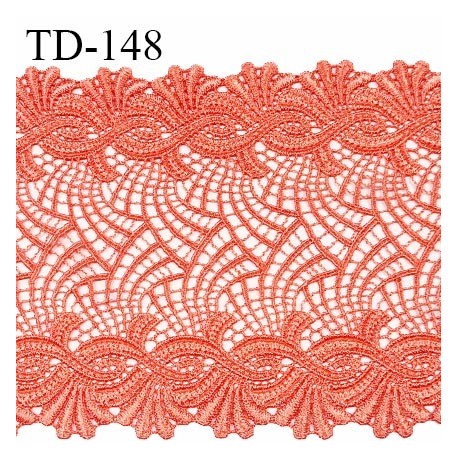 Dentelle broderie 14 cm haut de gamme couleur rose corail prix pour un mètre de longueur et 14 cm de largeur